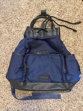 VERSACE Parfums Navy Blue and Black Men's Drawstring Backpack. Used condition.